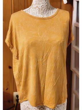 Mustard Yellow Floral Line Art Cuffed Dolman Tee
